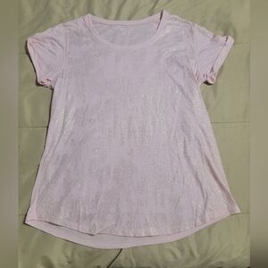 A.N.A Women's Baby Pink T-sshirt with Metallic Glitter Pattern - Size XL